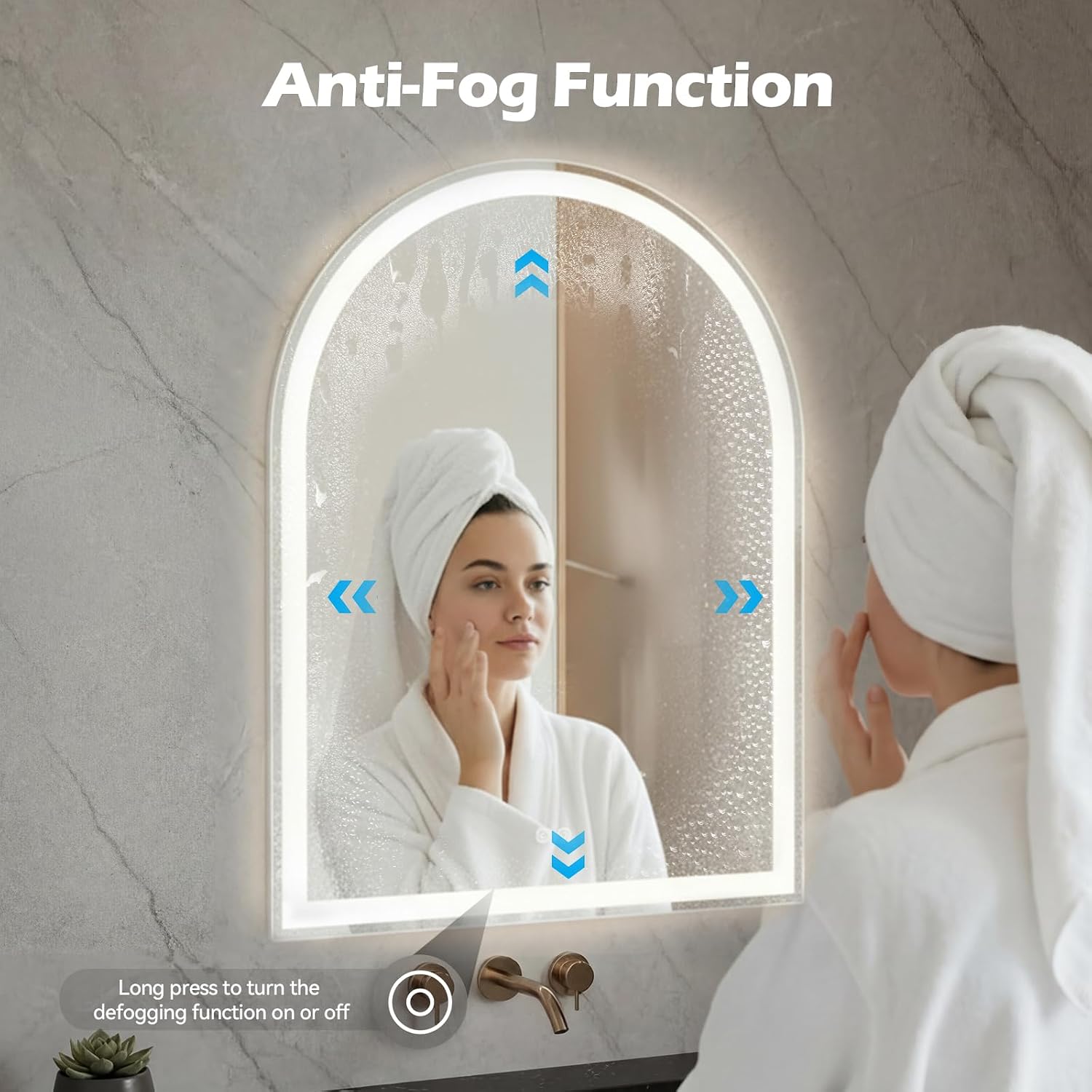 24"x36" LED Bathroom Mirror with Lights, Arched Vanity Mirror | Anti-Fog, Dimmable, 3-Color Light, Memory Function