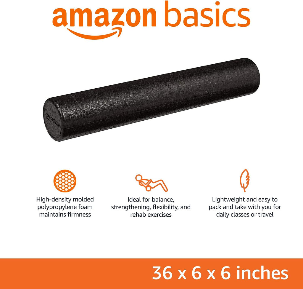 High-Density Foam Roller for Exercise, Stretching and Muscle Recovery, 36 Inches, Black