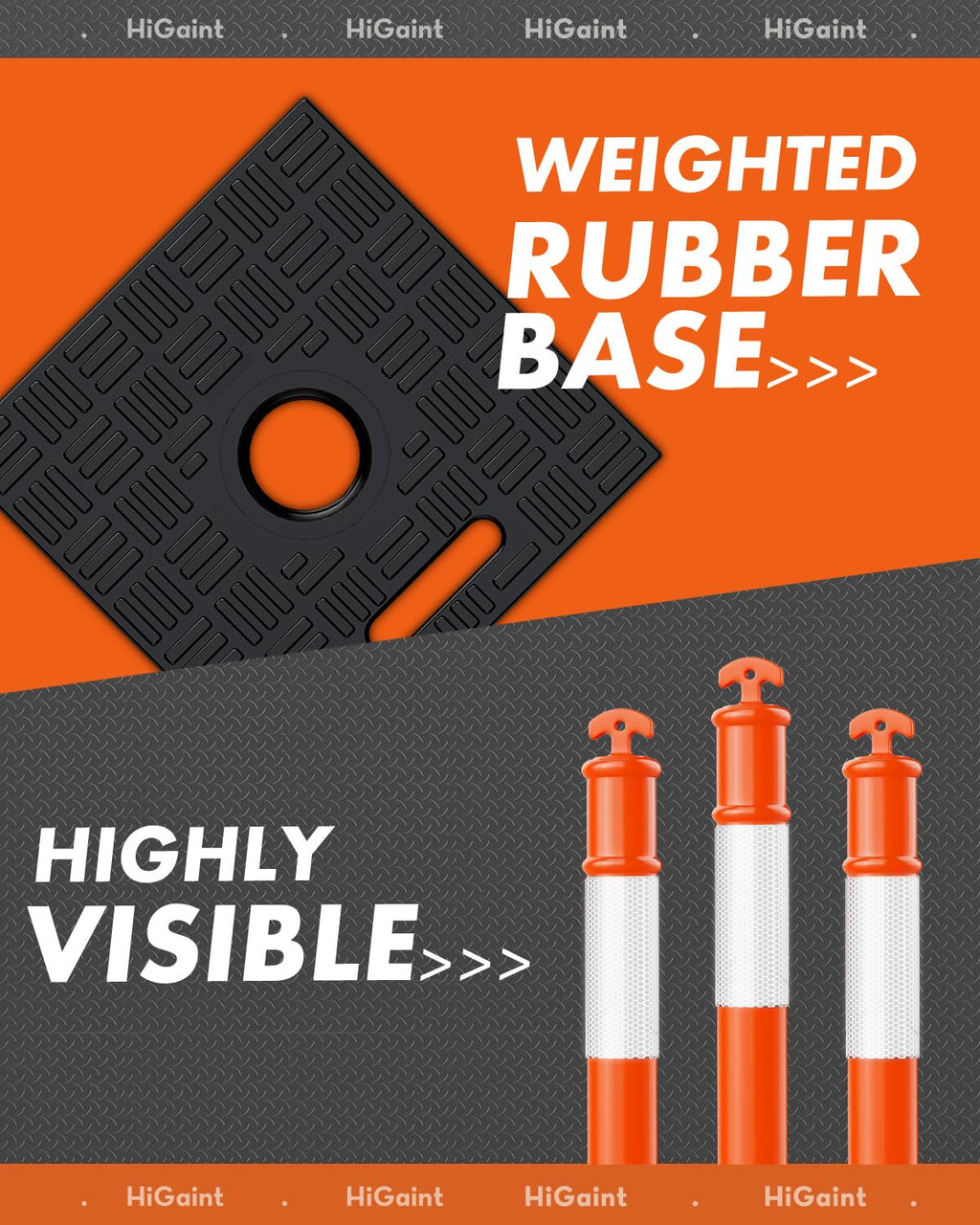 3 Pack 45" Traffic Delineator Posts, Parking Cones, Orange | Detachable Base for Storage; Reflective Strips Aid