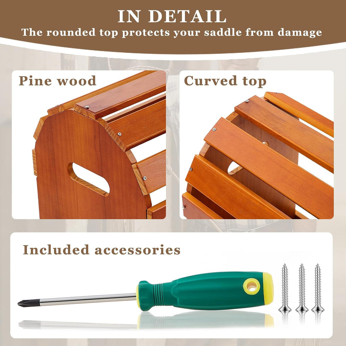 Pine Wood Arched Saddle Rack Stand 20x12x20in, Semicircle