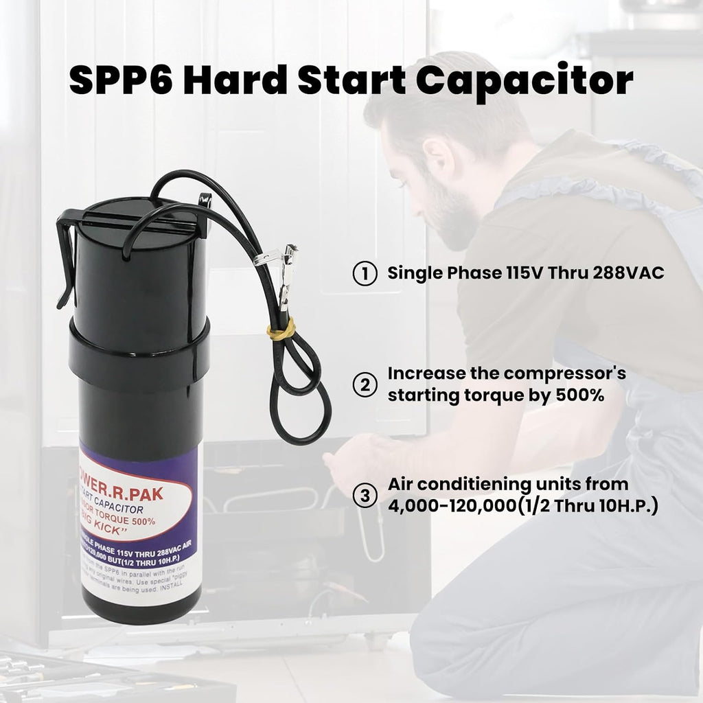 SPP6 Hard Start Kit for Air Conditioner, Replacement 115V Thru 288VAC, Hard Start Capacitor Units from 4,000 to