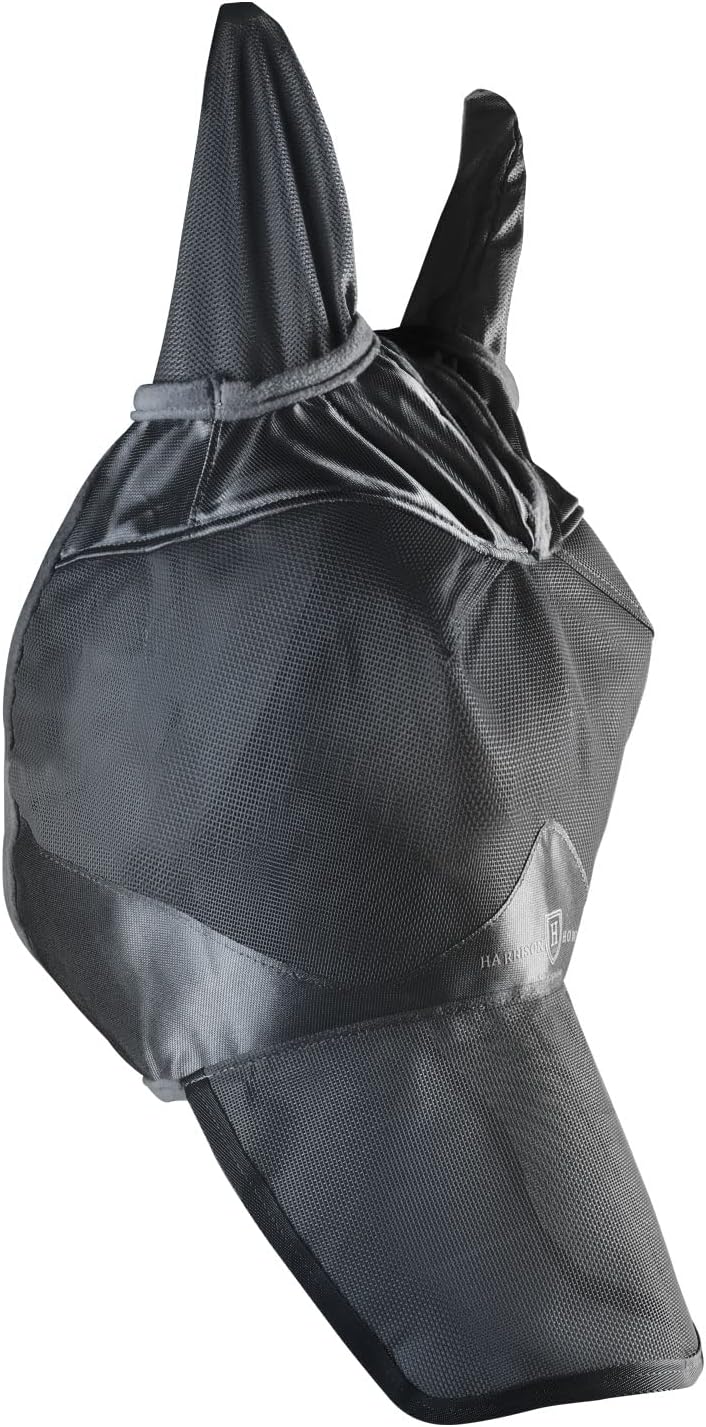 UV-Proof Forelock Opening Reliable Protection Horse Fly Mask Long Nose with Ears Black Horse Large
