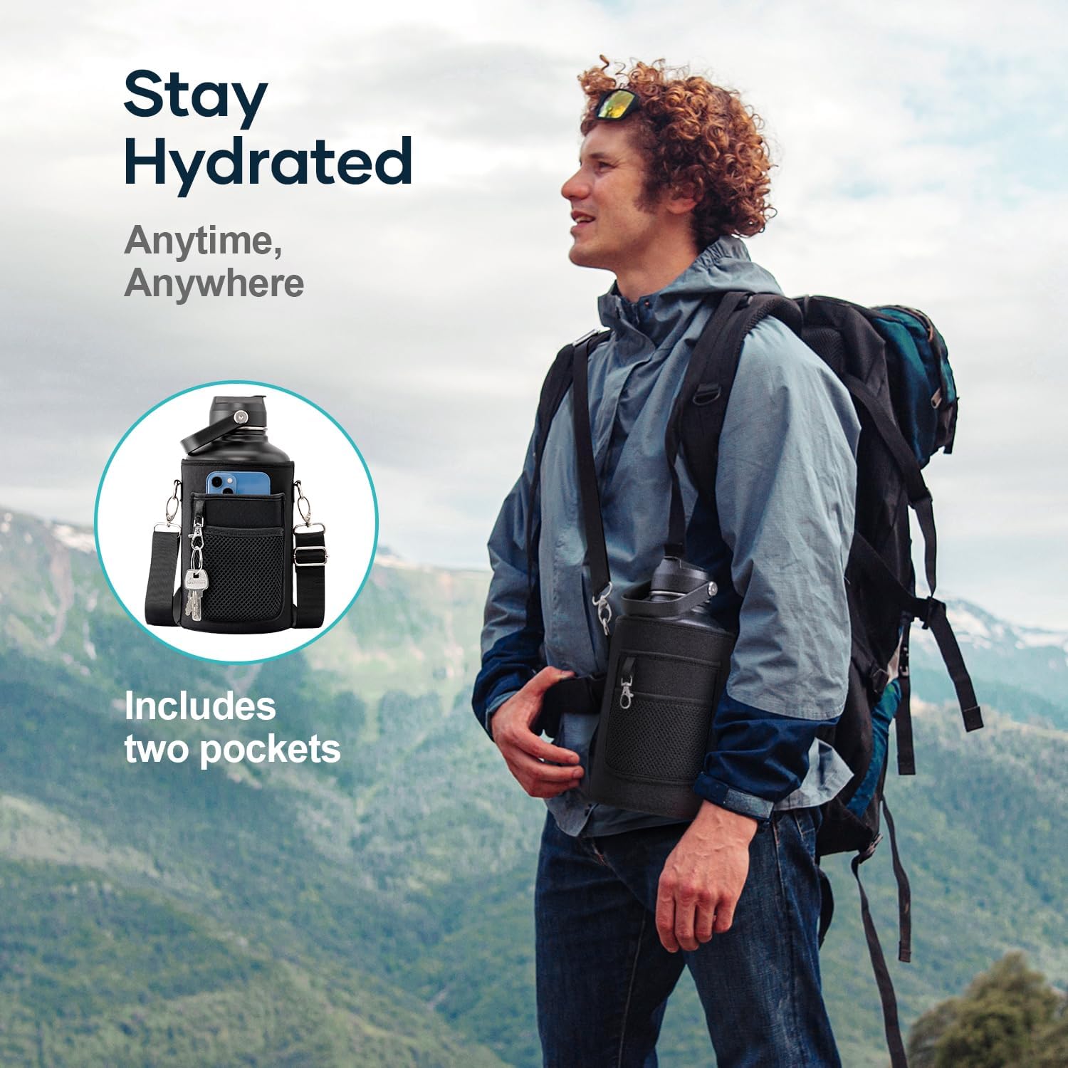 1 Gallon Water Bottle Insulated with Dust-Proof Straw & Spout Lids | 128 oz Large Water Jug 18/8 Stainless Steel