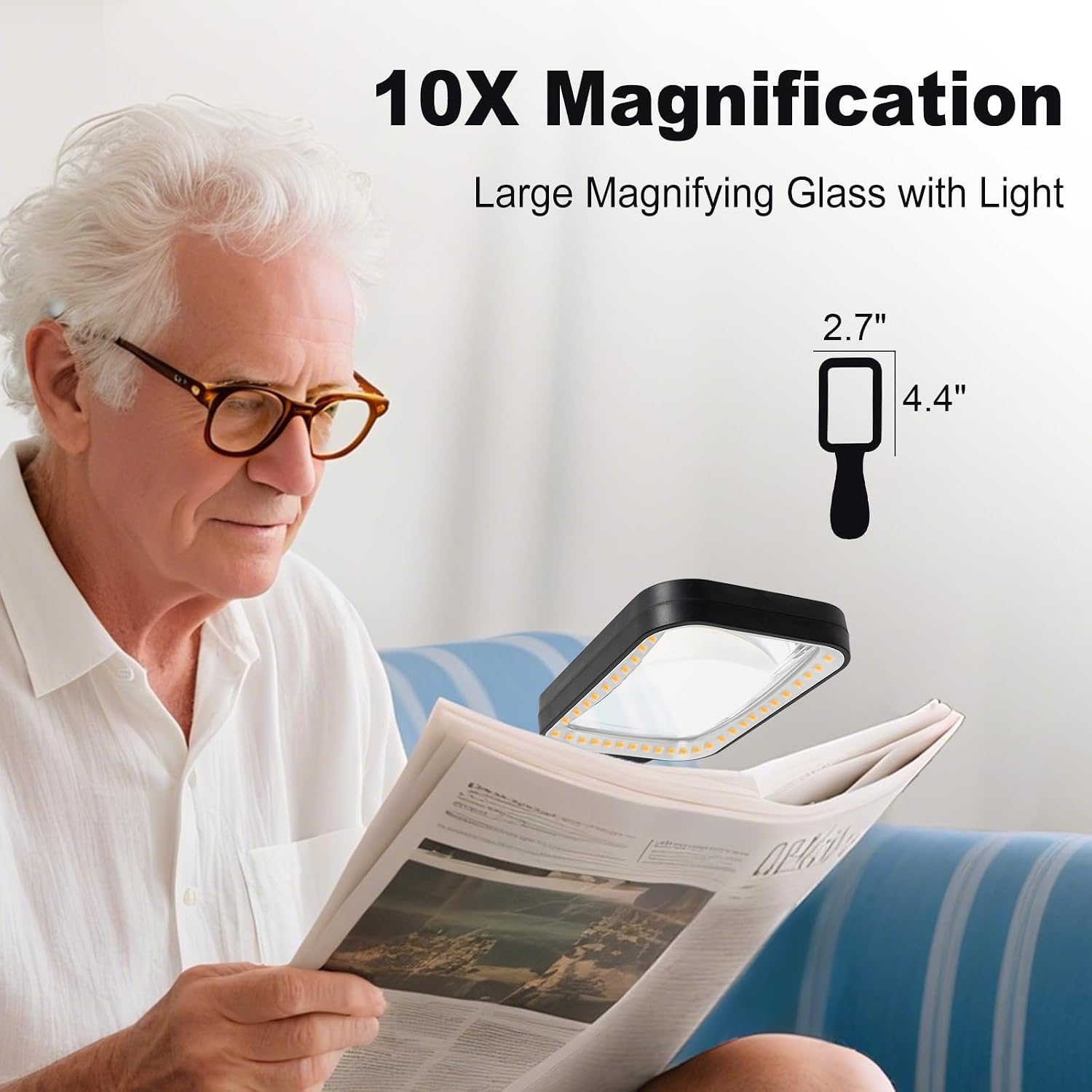 10X Magnifying Glass with Light, Rechargeable Magnifier with 3 Color Modes, Lighted Magnifying Glass Handheld for
