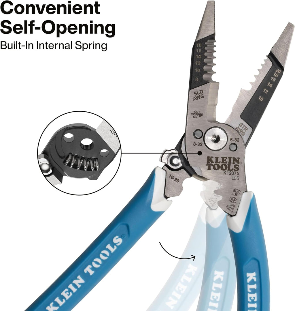 K12075 Heavy-Duty Wire Stripper, Slim-Forged Design, Self-Opening Wire Stripping Tool, Electrical Pliers with Shear