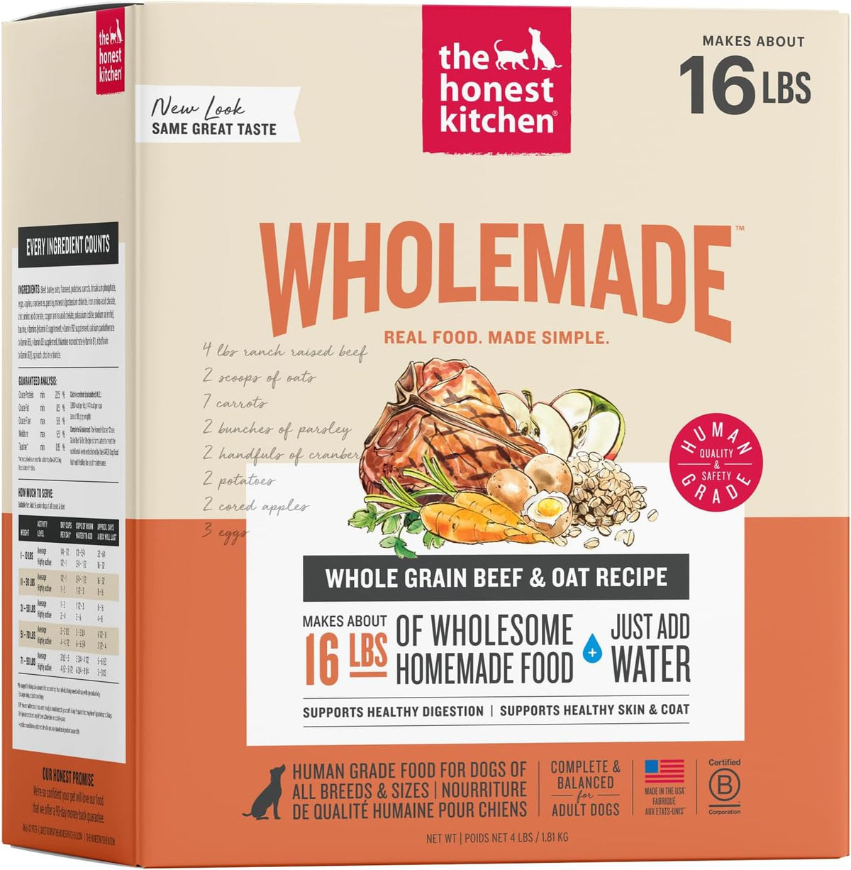 Wholemade Whole Grain Beef Recipe, Human Grade Dehydrated Dog Food, Just Add Water, Supports Healthy Digestion, Skin