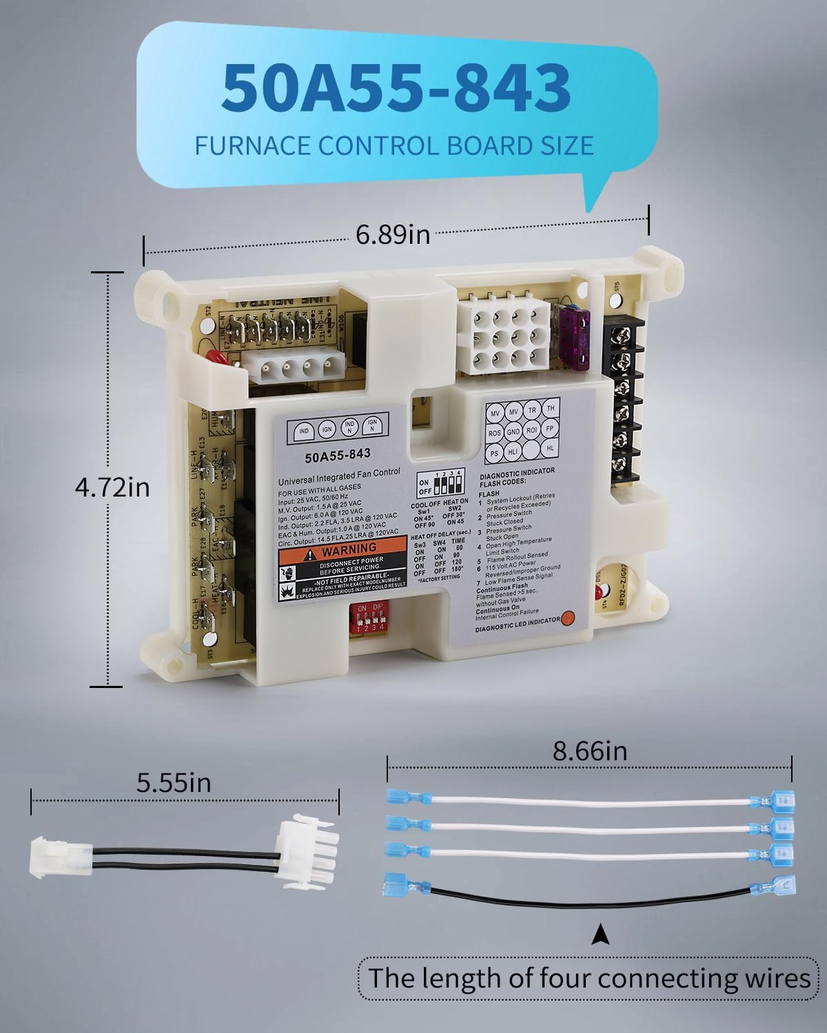 50A55-843 Universal Furnace Control Board For White-Rodgers & Lennox