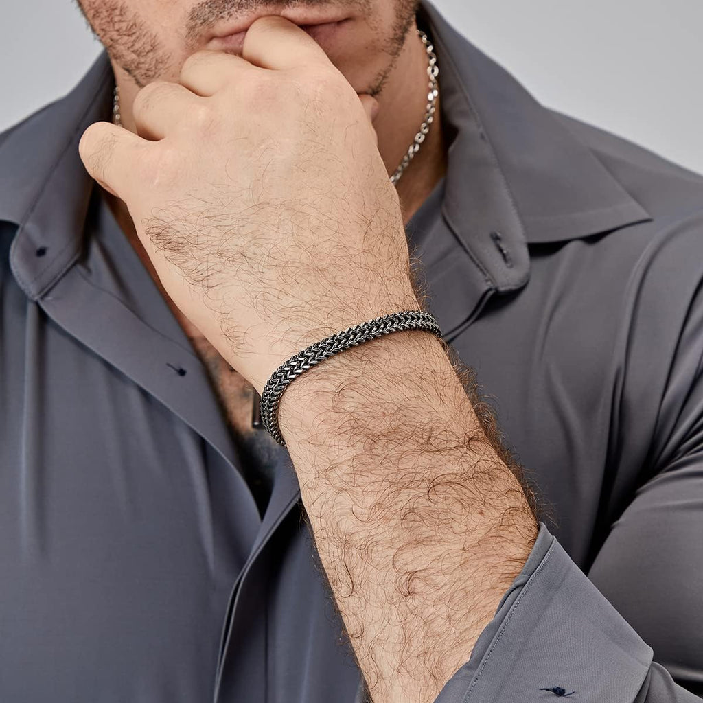 Mens Bracelet-Stainless Steel Magnetic Clasp Franco Chain Bracelets for Men