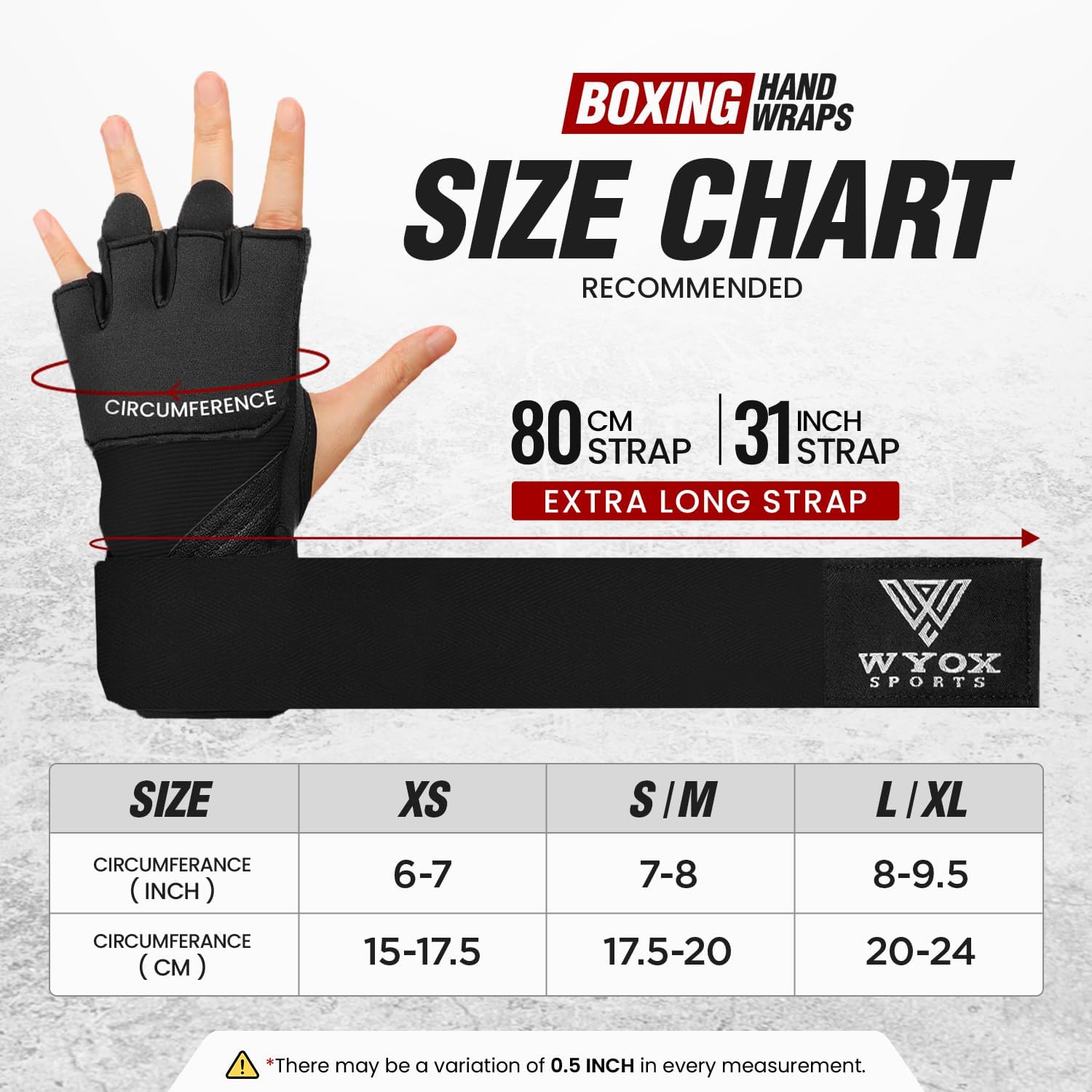 Neoprene Gel Boxing Hand Wraps Inner Gloves for Men & Women – 80cm/31in Quick Wrist Strap, Padded Knuckle Protection
