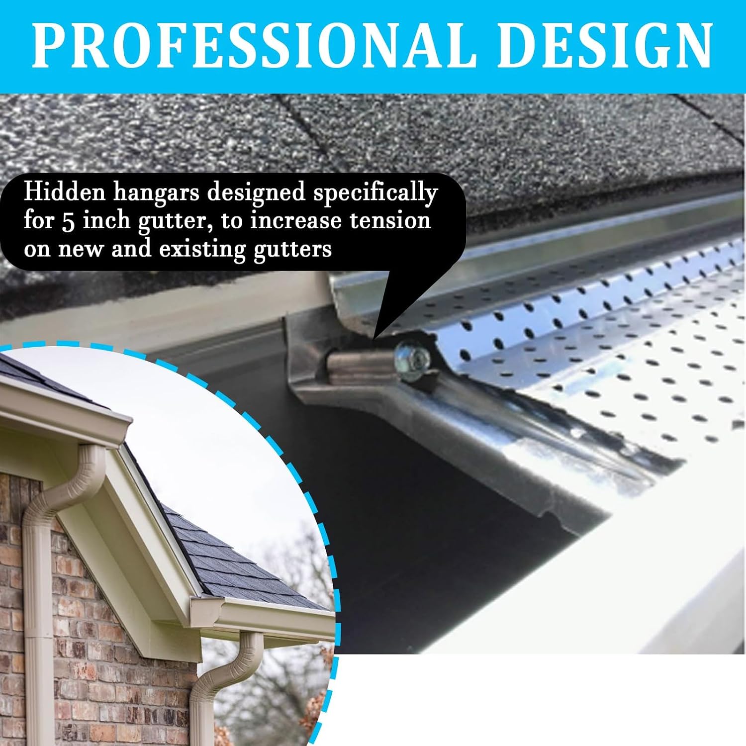 5Inch Gutter Hangers with Pre-Inserted Quick Screw Gutter Brackets(60PCS)