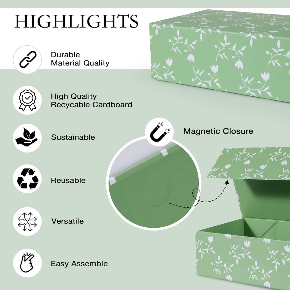 Green Leaves Gift Box with Magnetic Lids 1 Pack