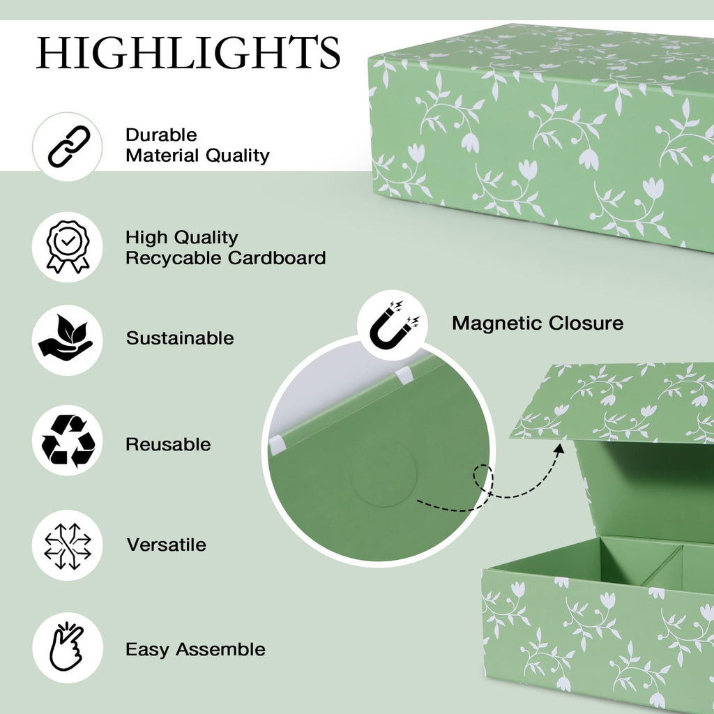 Green Leaves Gift Box with Magnetic Lids 3 Pack