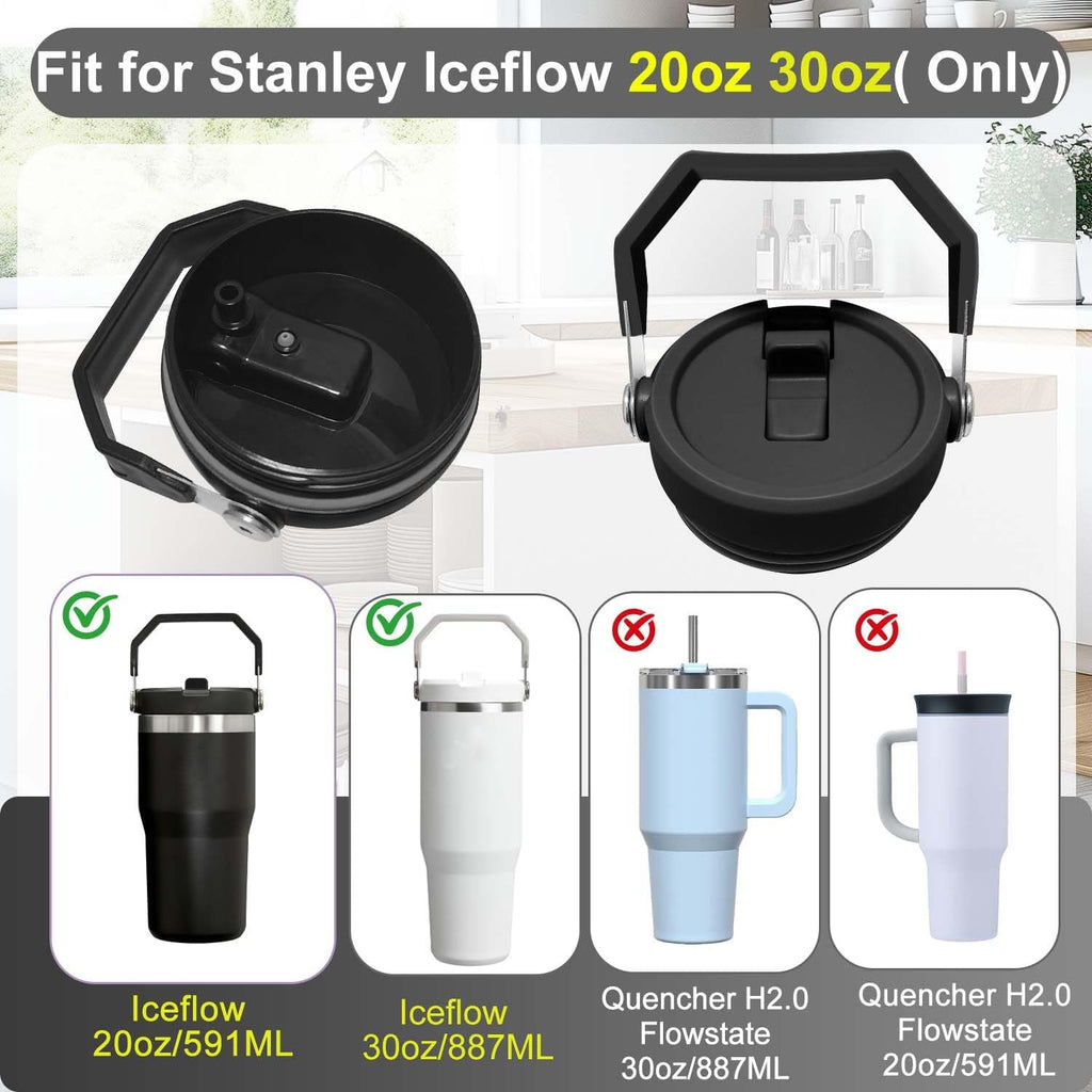 2-Pack Replacement Flip Straw Lids for Stanley IceFlow Tumbler 30oz and 20oz, Spill-Proof Cap with 2 Reusable Straws