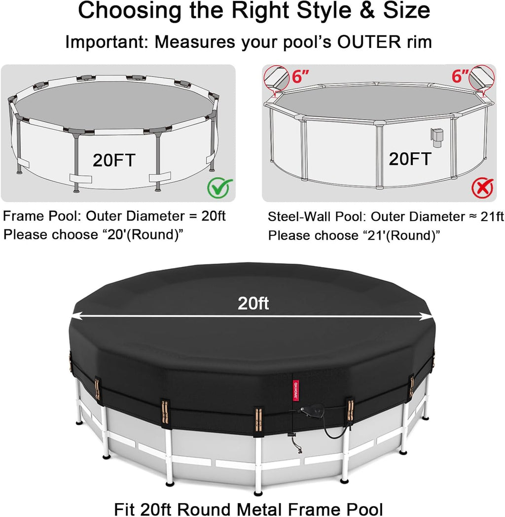 20ft Round Pool Cover,[Ultimate Windproof & Tear-Resistant Fabric],Snug Fit with Patented Ratchet & Weight