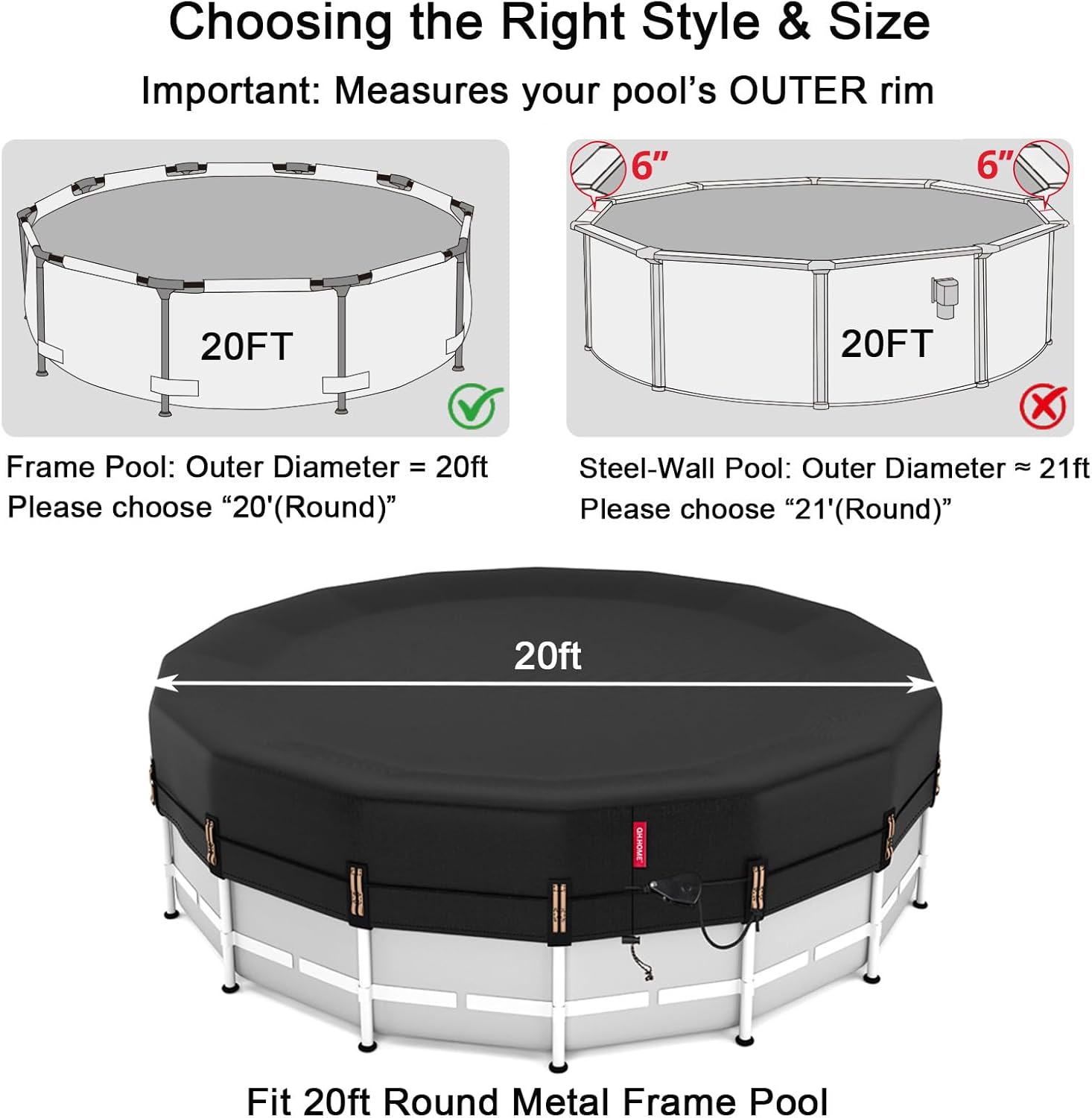 20ft Round Pool Cover,[Ultimate Windproof & Tear-Resistant Fabric],Snug Fit with Patented Ratchet & Weight