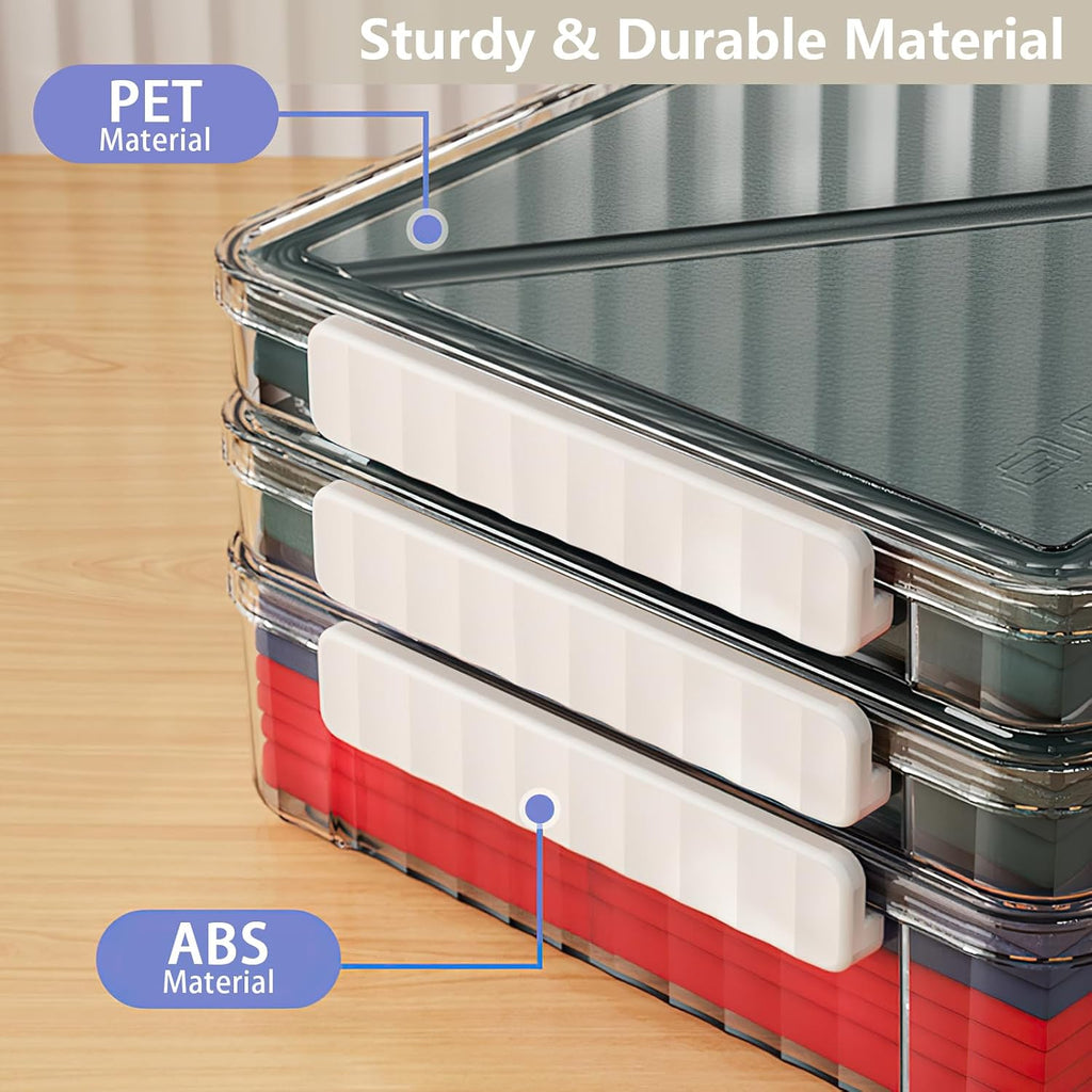 Clear File Storage Box Portable Project Case with Handle Plastic Storage Container with Lid Stackable Flat Storage