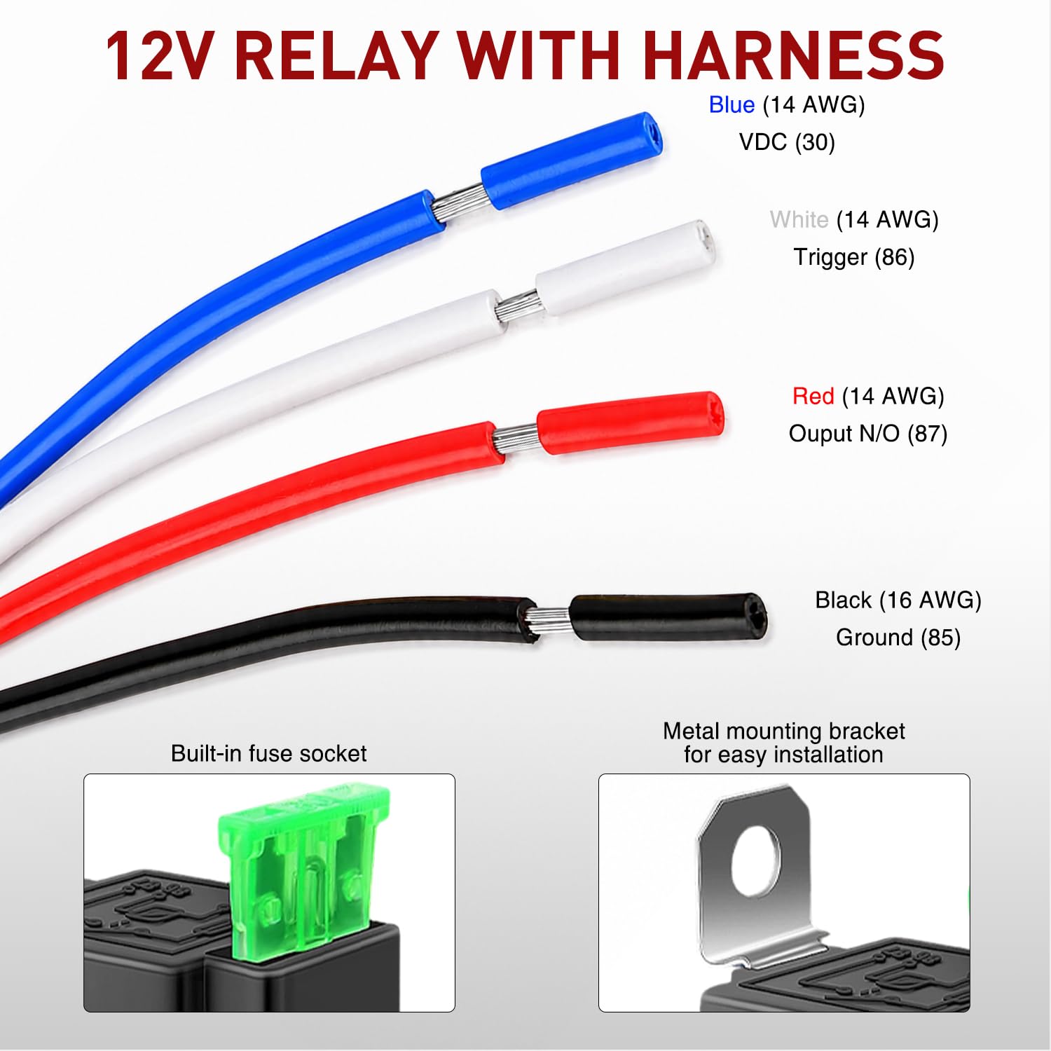 5 PCS 30A Fused Relay w/Socket 4 Pin SPST Interlocking Relay