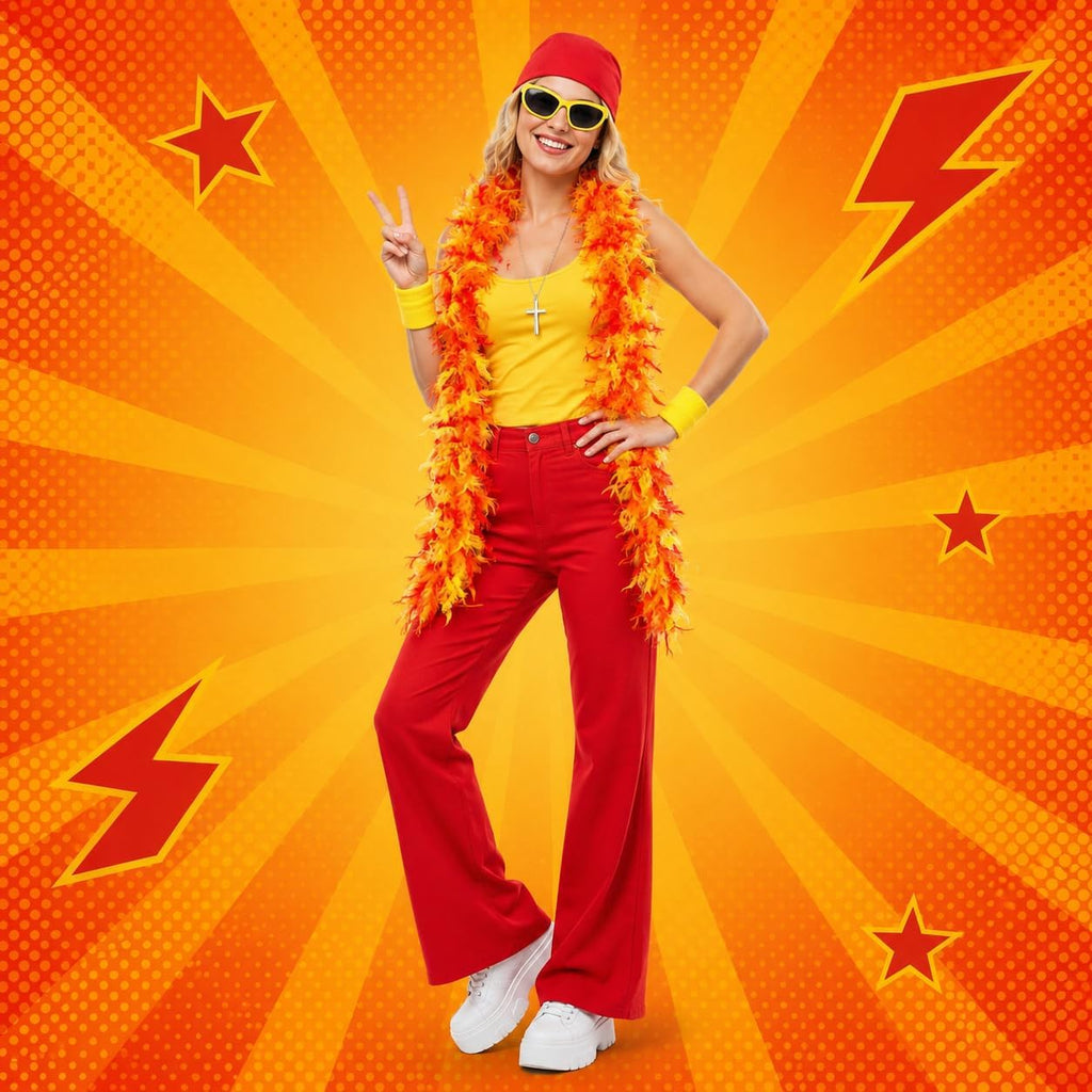 7 Pcs Halloween Wrestler Costume Include Feather Boa Kerchief Wig Moustache Bracers Glasses and Necklace for Men
