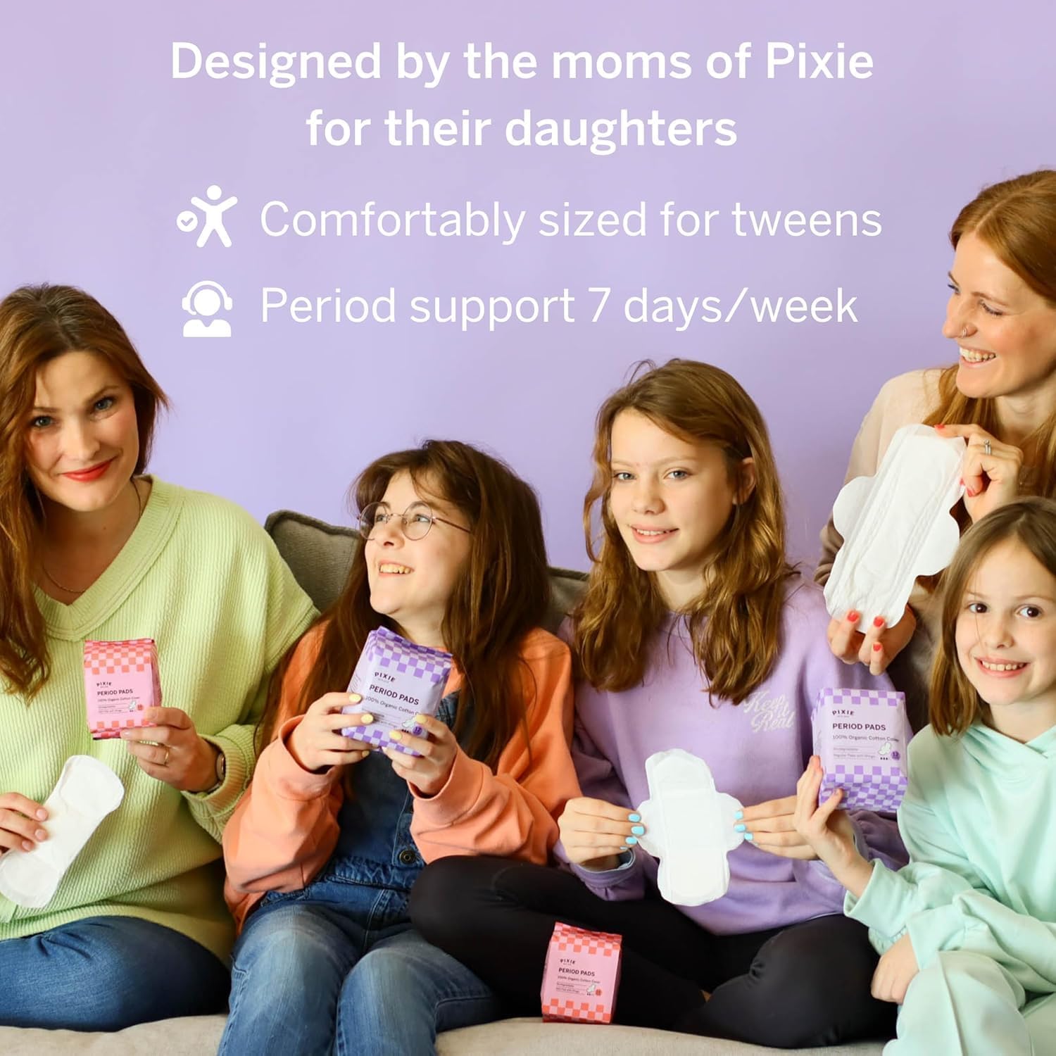 Pixie Period Starter Pads for Teen Girls - Organic Cotton 56ct - Designed for Tweens & Smaller Underwear - Leak-Proof