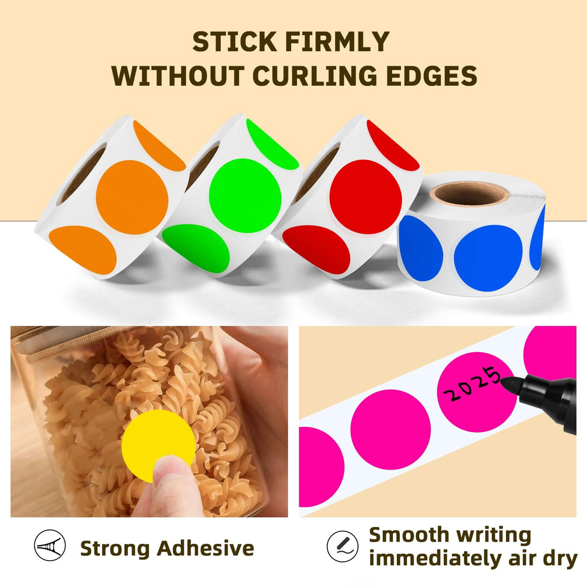 Round Sticker Dots 1 inch 6 Rolls 3000Pcs Permanent Color-Code Circle Label