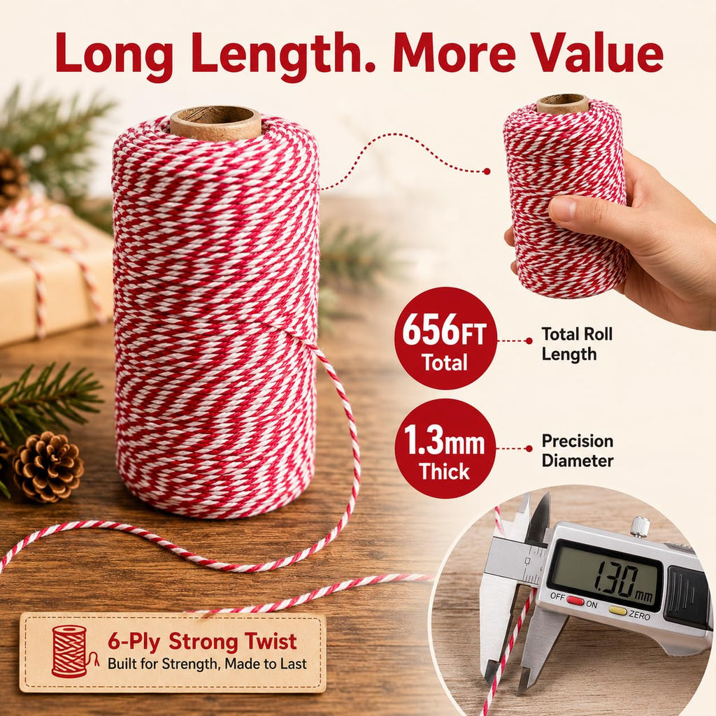 Red and White Bakers Twine, 656 Feet x 1.3mm