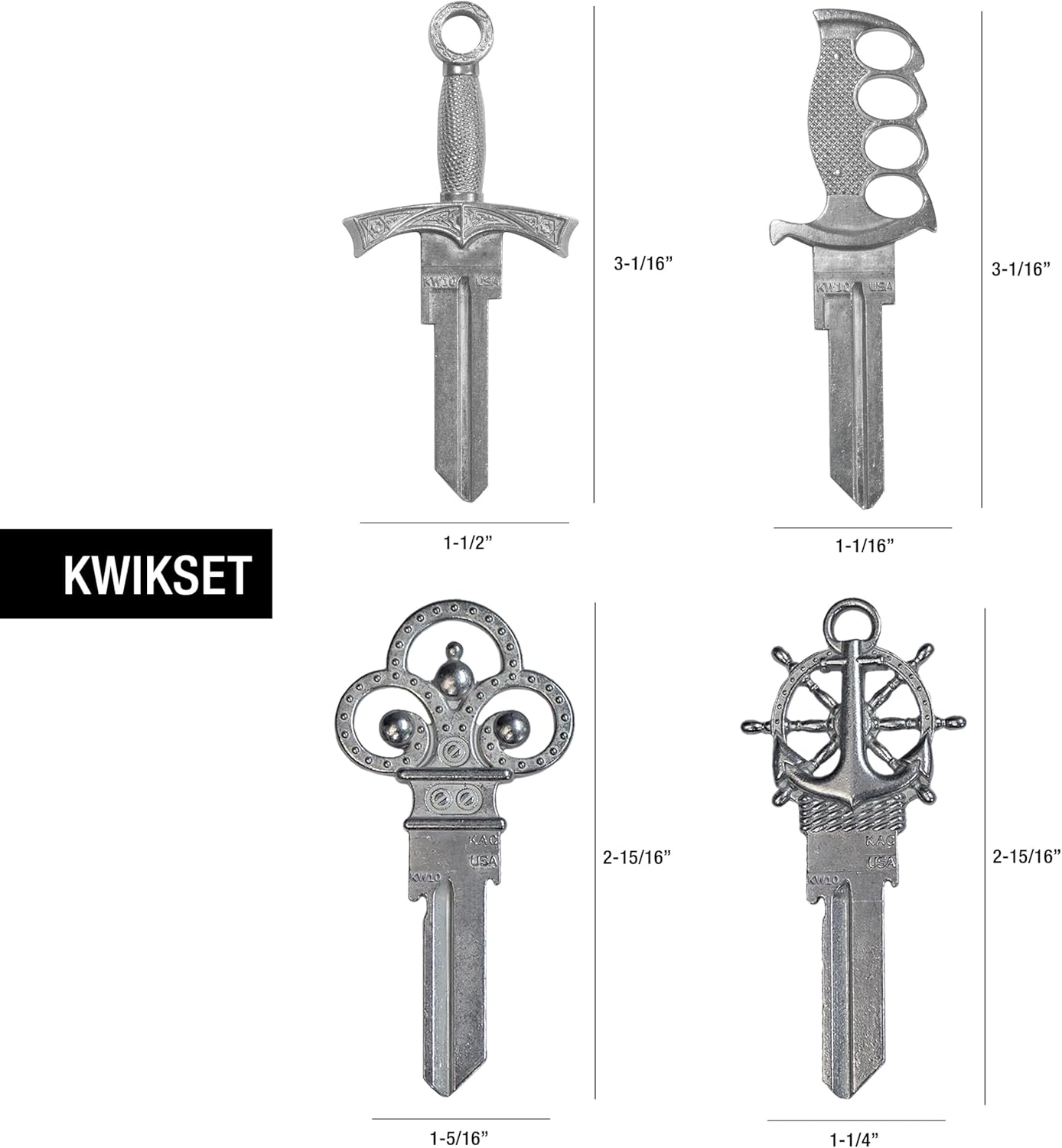 Forged House Key Blanks, Variety 4 Pack in KW1 (B300CK)