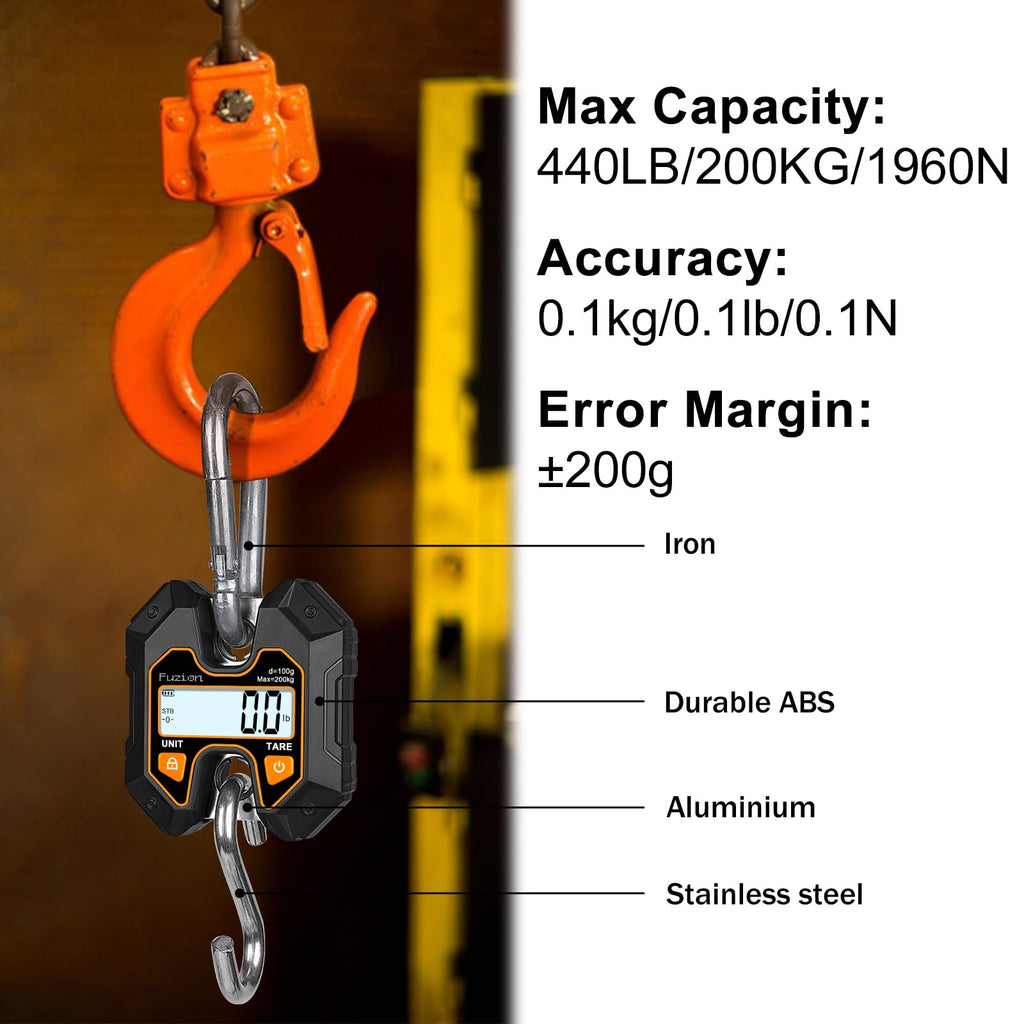 Hanging Scale 440lb/200kg, Mini Crane Scale, Snap-Fit Lifting Ring