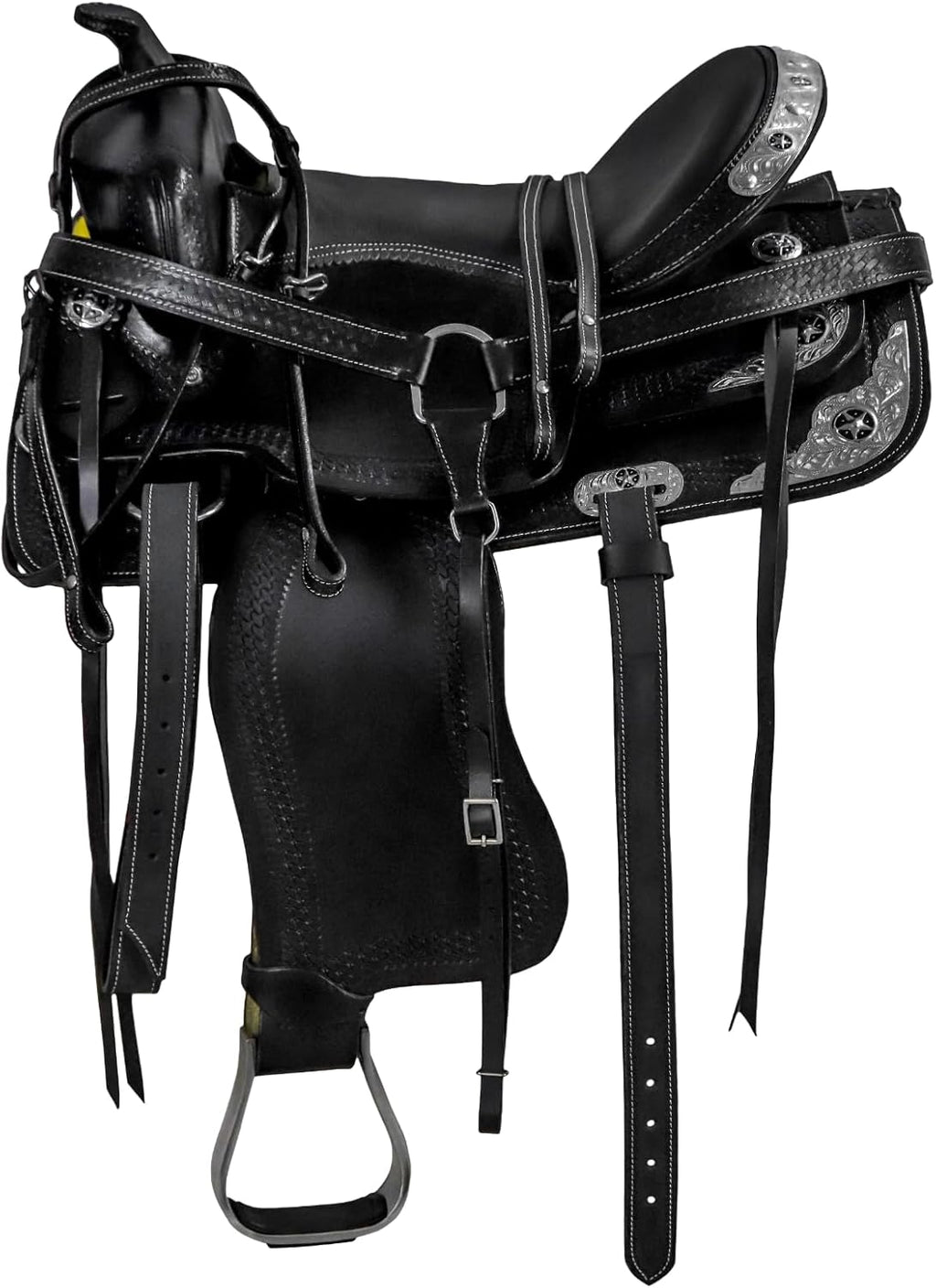 Barrel Brown Western Horse Saddle Set Leather Western Saddle with Headstall Breast Collar Reins Complete Tack Package