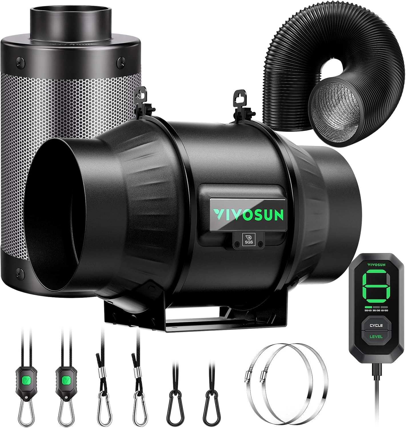 T6 Air Filtration Kit, Inline Fan, Controller, Carbon Filter, Duct | AeroZesh Inline Fan, Speed Controller, Carbon