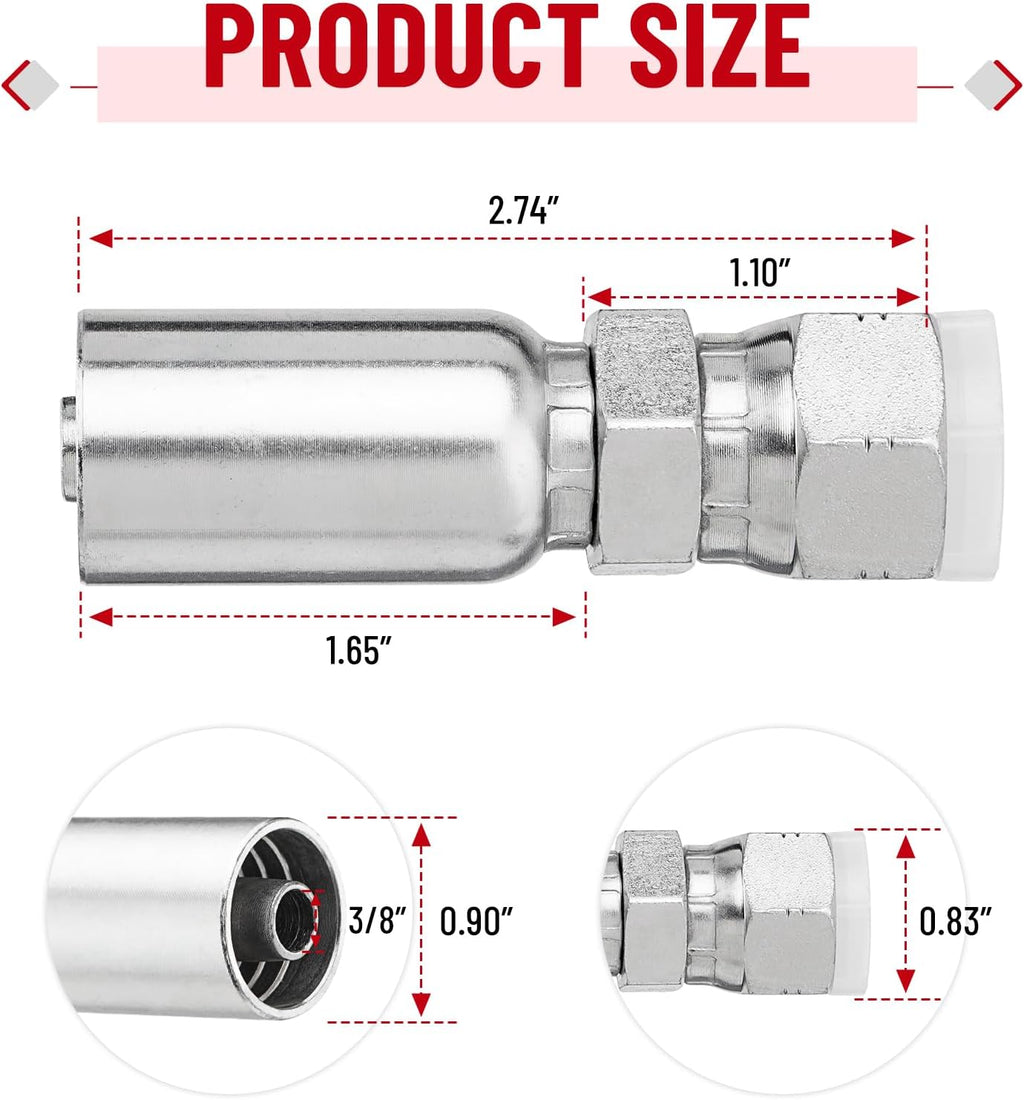 12 Pack Hydraulic Hose Fittings: 3/8" I.D. Hose x 1/2" JIC Female