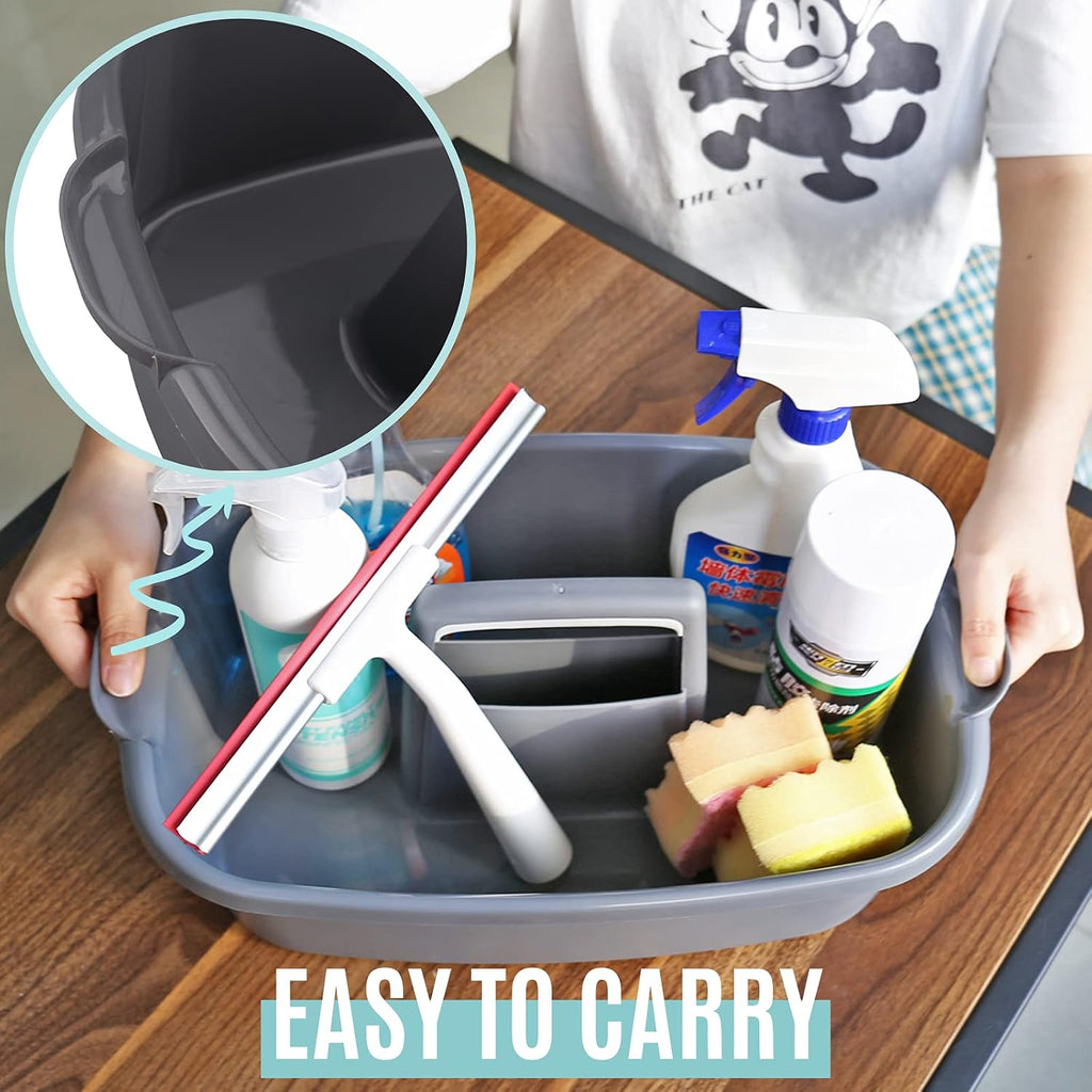 Cleaning Caddy Organizer with Handle, Gray Plastic Bucket for Cleaning Supplies Products, Cleaning Tool Storage Tote