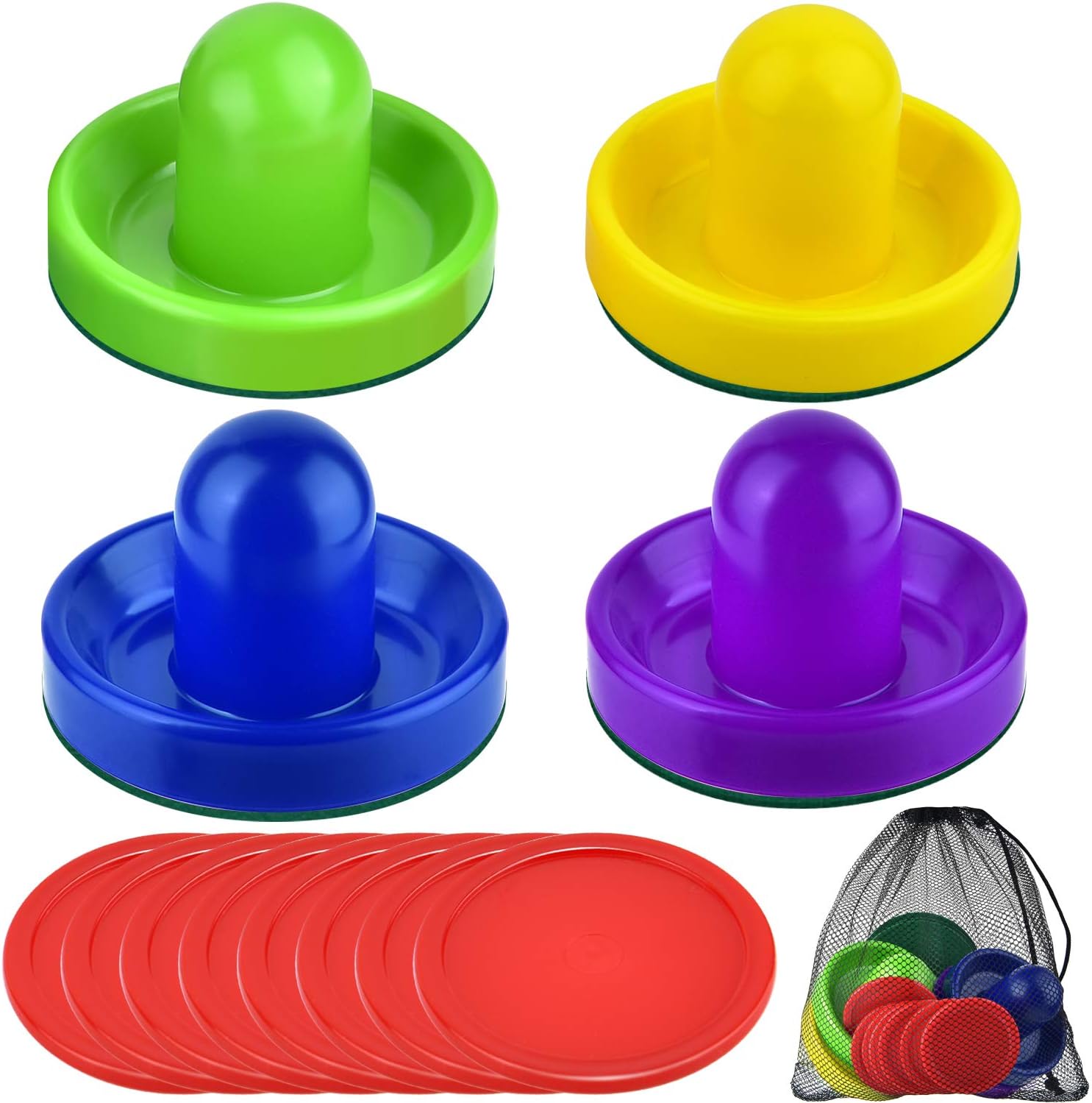 Air Hockey Pushers and Pucks, Air Hockey Paddles with Felt Bottoms, Goal Handles Paddles Replacement Accessories with