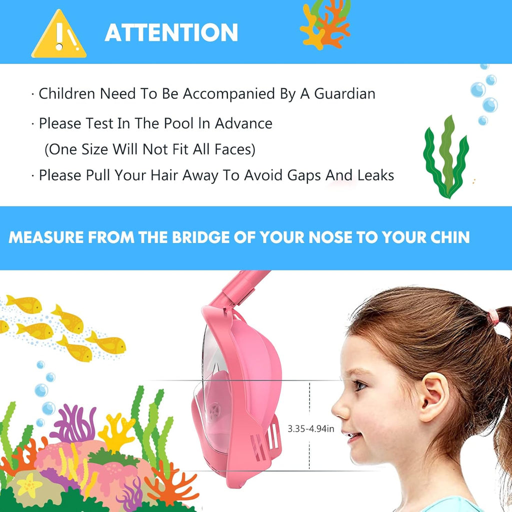 Kids Snorkel Mask Full Face, Snorkeling Gear for Kids with Camera Mount, 180 Degree Panoramic View Snorkeling Set