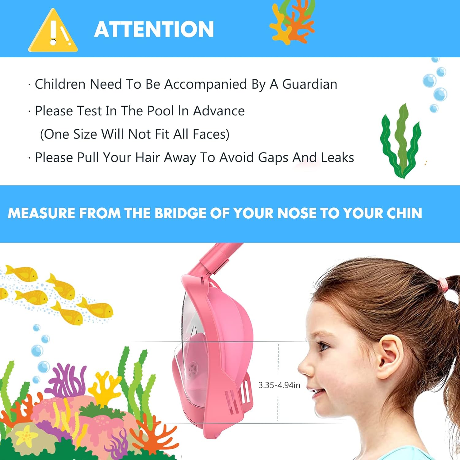Kids Snorkel Mask Full Face, Snorkeling Gear for Kids with Camera Mount, 180 Degree Panoramic View Snorkeling Set