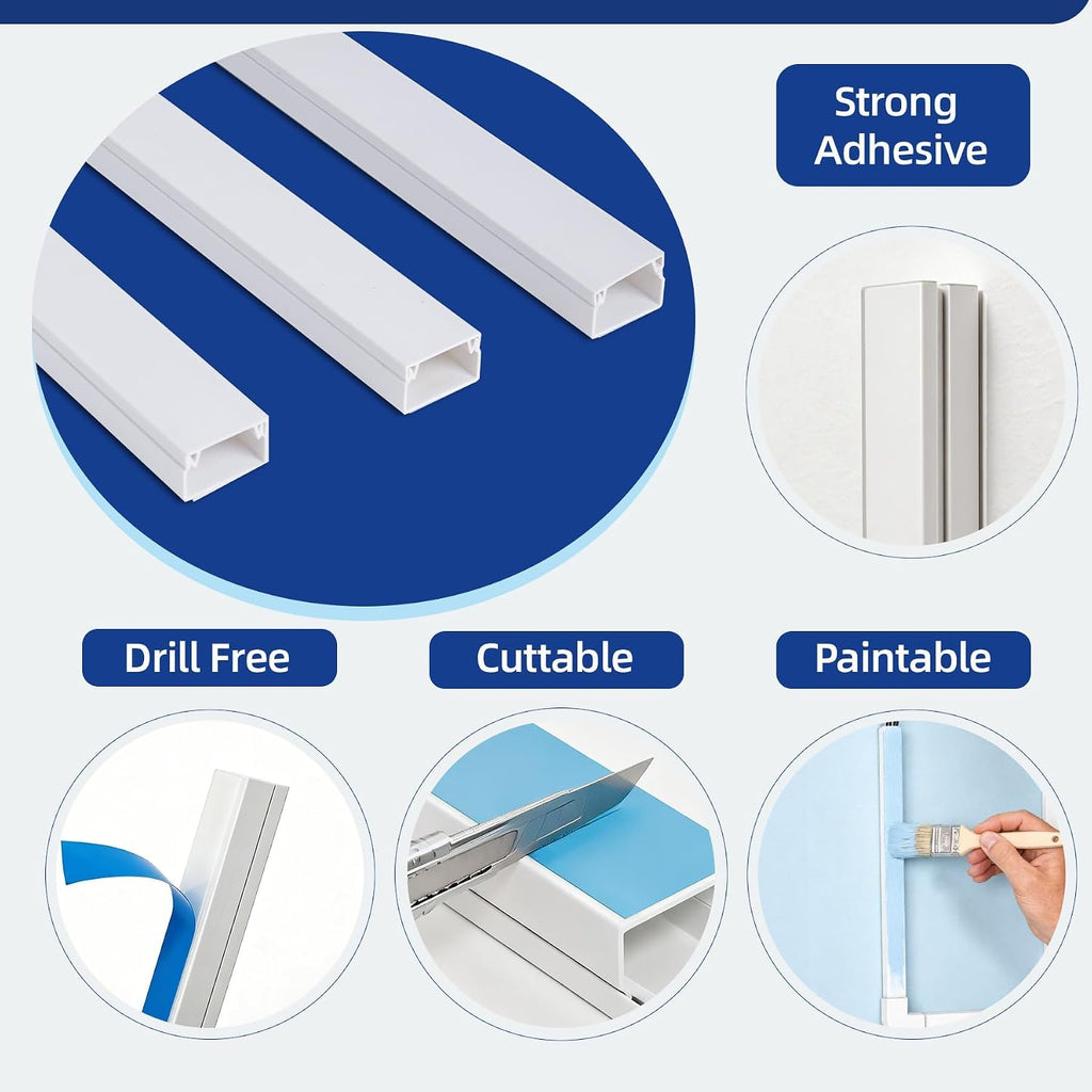Cord Hider Kits, 94.5in Cord Covers for Wires on Wall, Paintable Cable Cover Raceways, Cable Concealer Raceway for