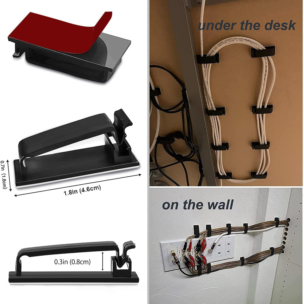 50Pcs Self Adhesive Cable Management Clips, Cable Organizers Wire Clips Cord Holder for TV PC Ethernet Cable under