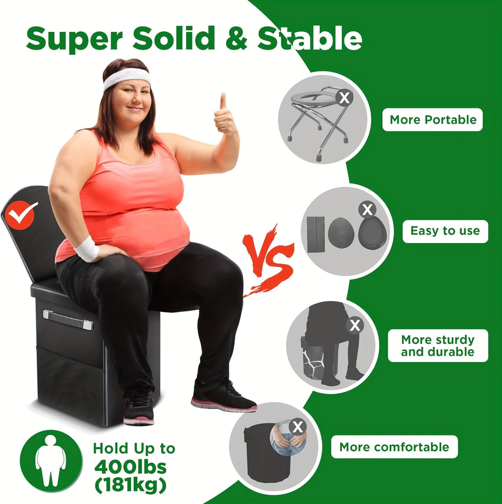 Portable Toilet for Adults, Foldable Camping Toilet with Soft & Comfortable Leather Seat,Hold Up to 400lbs, Height