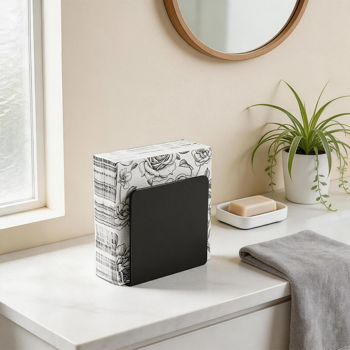 Black Napkin Holder for Table, Acrylic Upright Napkin Dispenser for Kitchen Dining, Modern Table Napkin Holders