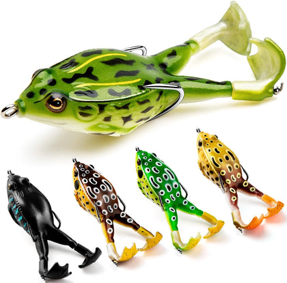 Topwater Frog Lure Bass Trout Fishing Lures Kit Set Realistic Prop Frog Soft Swimbait Floating Bait with Weedless