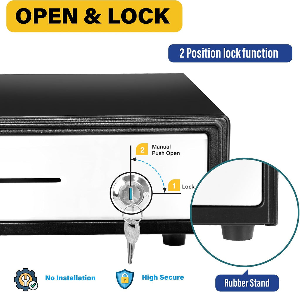 16inch Heavy Duty Manual Push-Open Cash Drawer with 5Bill/5Coin, Removable Till, Stainless Steel Front with Single