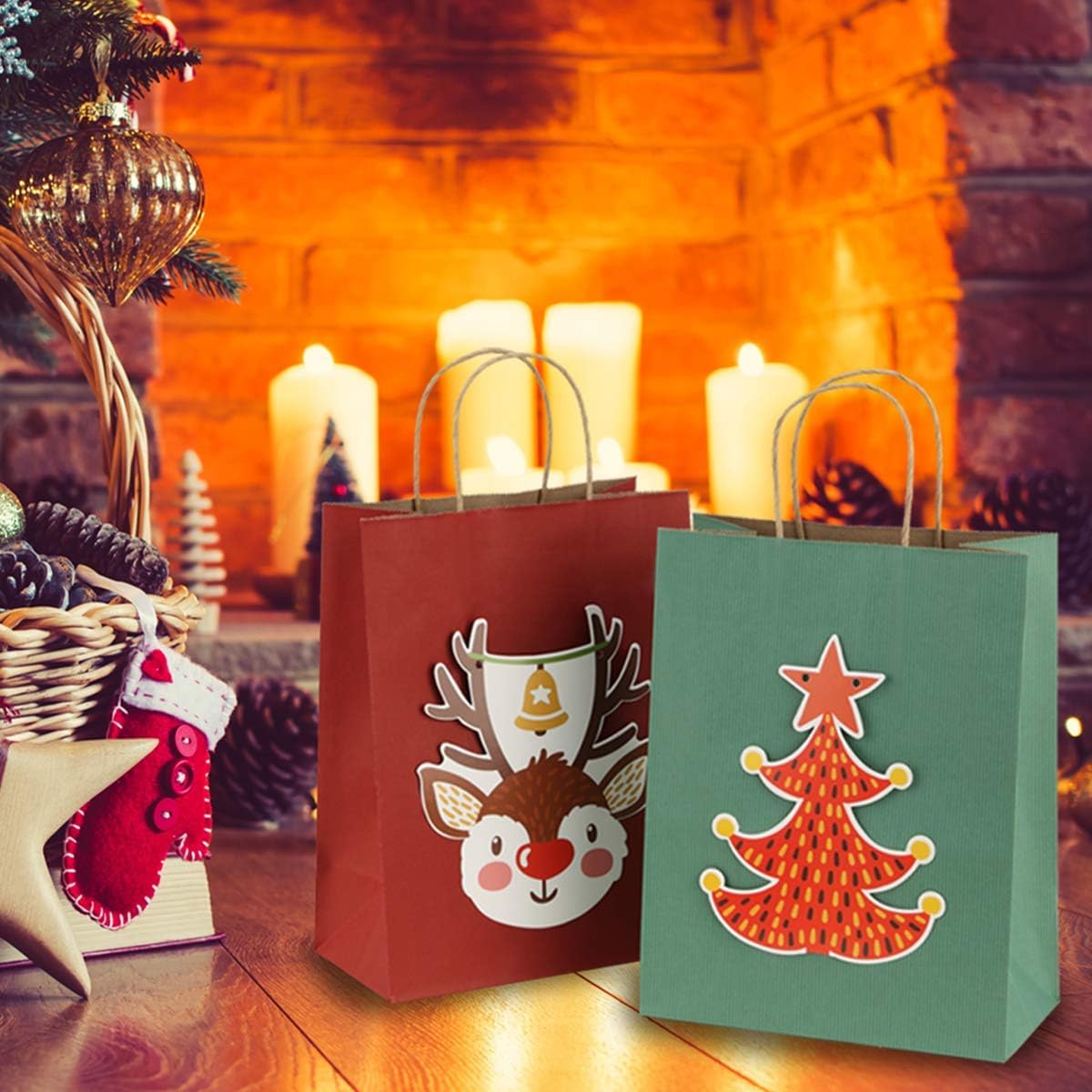 Small Gift Bags with Handles 5.25x3x8 Inch Red 100 Pack Bulk