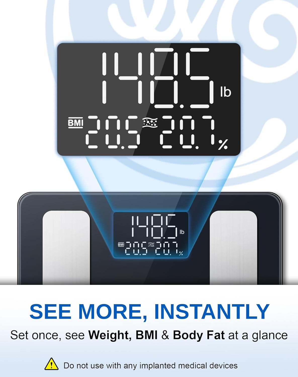 Smart Scale for Body Weight: BMI Body Fat, Digital Bluetooth Scale 400lb | 13 Body Composition Monitor Health