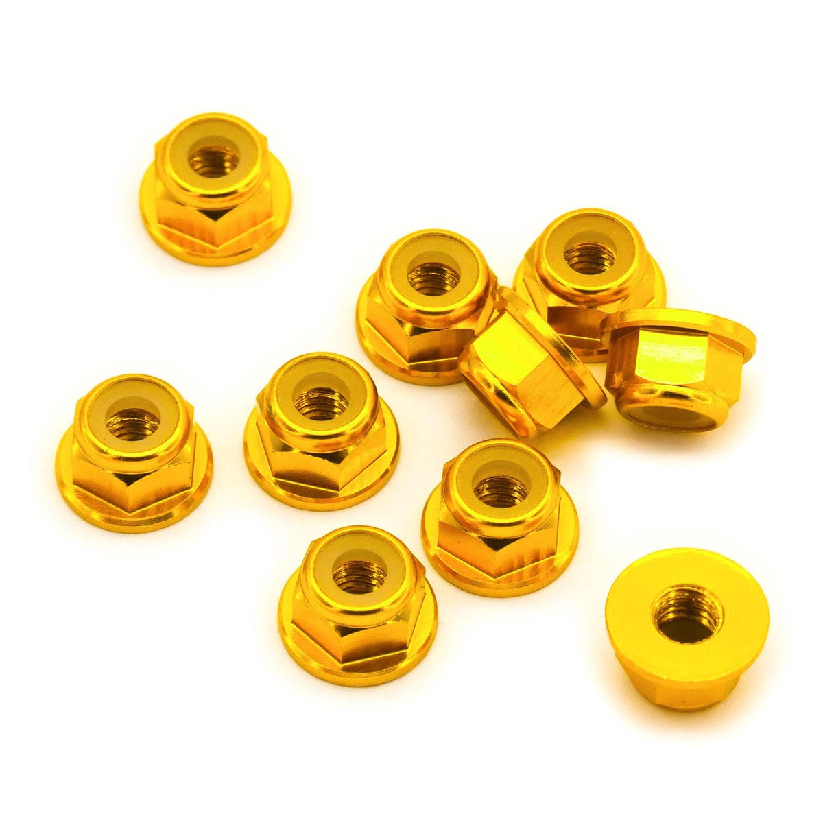 10pcs M4 Locking Flange Hex Nuts w/Nylon Insert Anodized Aluminum (Gold)