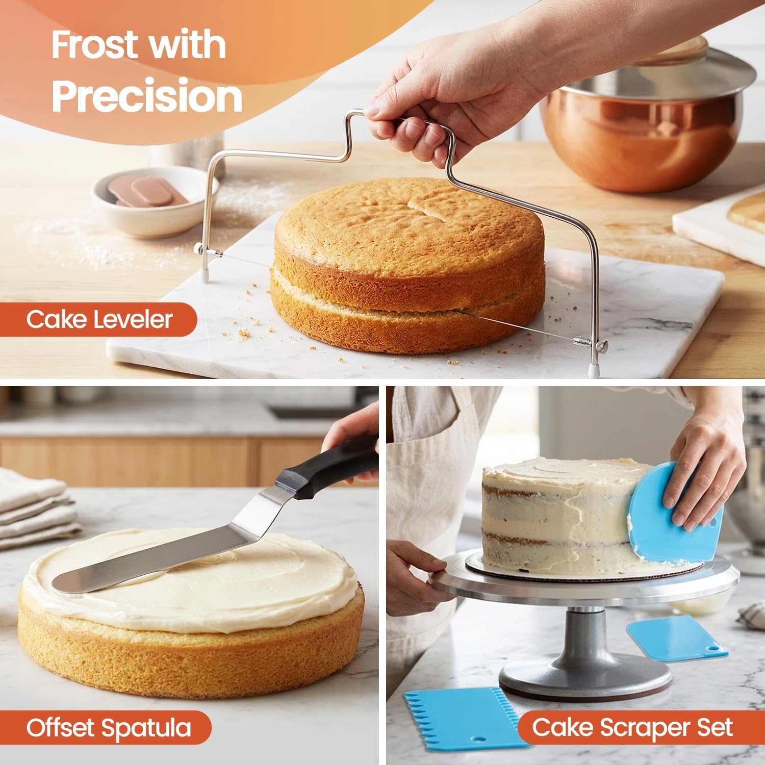 100pcs Cake Pan Sets for Baking + Cake Decorating Supplies: 3 Non-Stick Springform Pans Set (4, 7, 9 inches), Icing