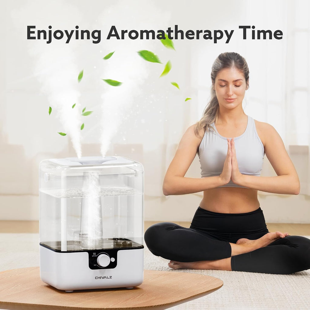 6L Humidifiers for Bedroom, Cool Mist, 26dB, 50H Runtime, White | Top Fill Humidifiers for Home, Baby Nursery, Large