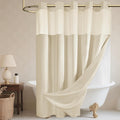 No Hook Shower Curtain and Liner, Linen-Look Polyester Textured Shower Curtain with Snap in Liner, Waterproof &