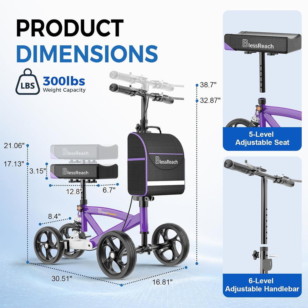 Knee Scooter for Adults for Foot Injuries, Dual Braking System