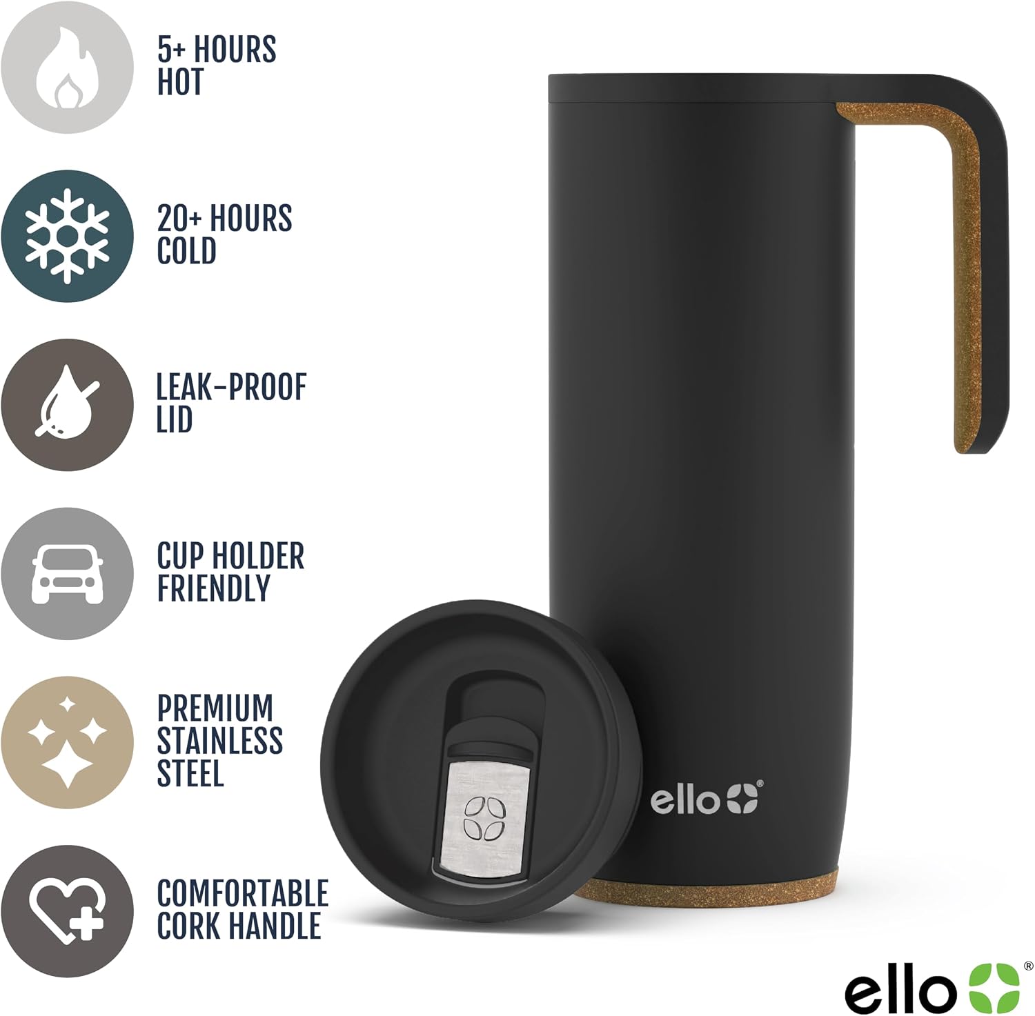 Magnet 18oz Vacuum Insulated Stainless Steel Travel Mug with Side Handle and Leak-Proof Slider Lid and Built-in