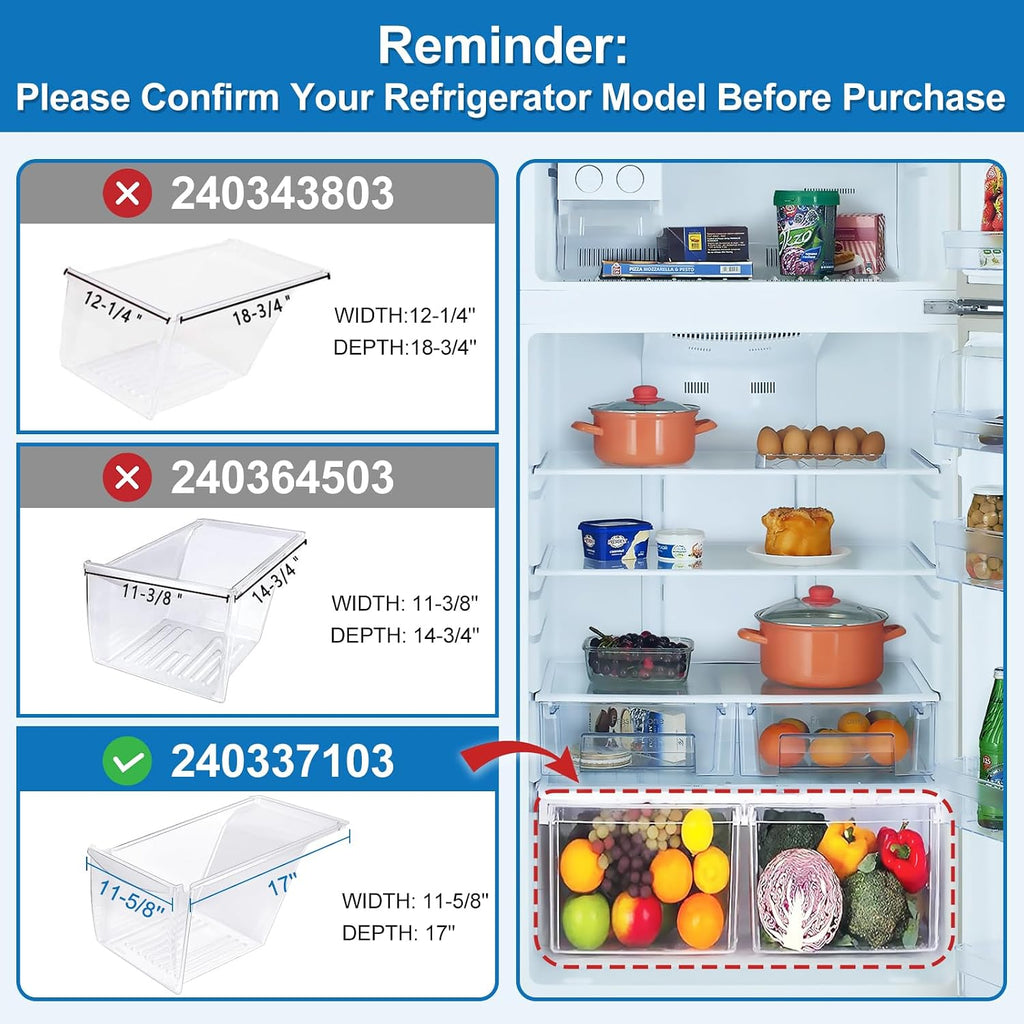 2 PACK Upgrade 240337103 Refrigerator Crisper Drawer Replacement