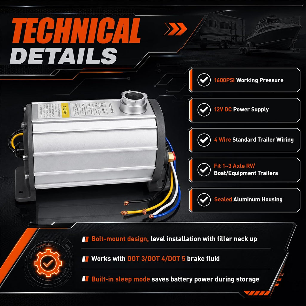 1600PSI 12V Electric Over Hydraulic Trailer Brake Actuator Compatible with K71-651-00, EOH Disc Brake Pump for 1-3